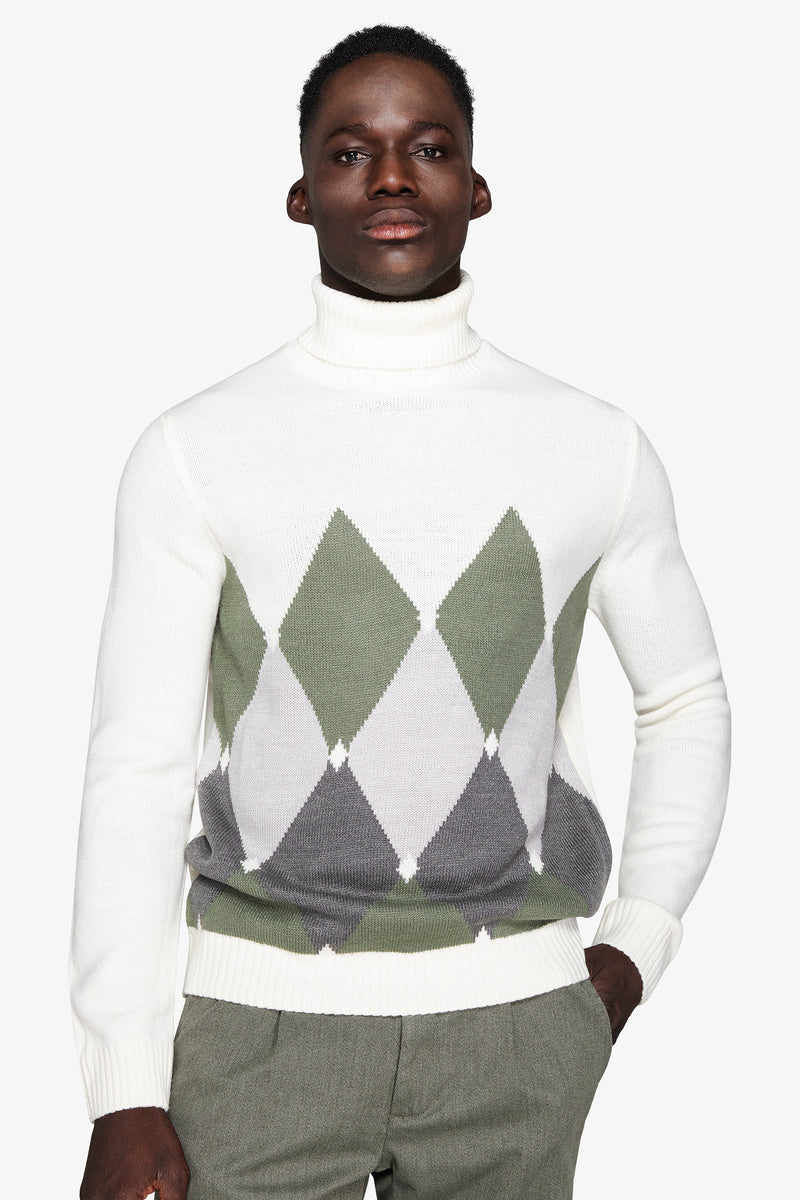 Maglia dolcevita rombi panna