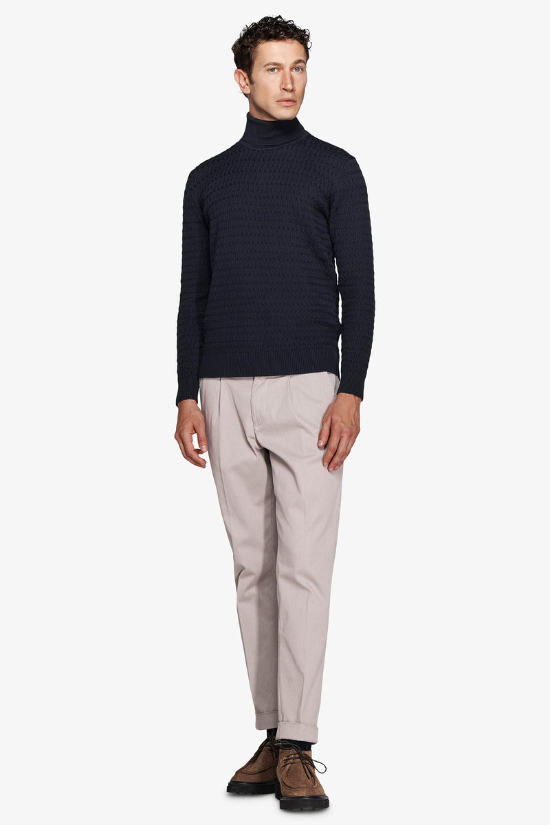 Maglia dolcevita a treccina blu