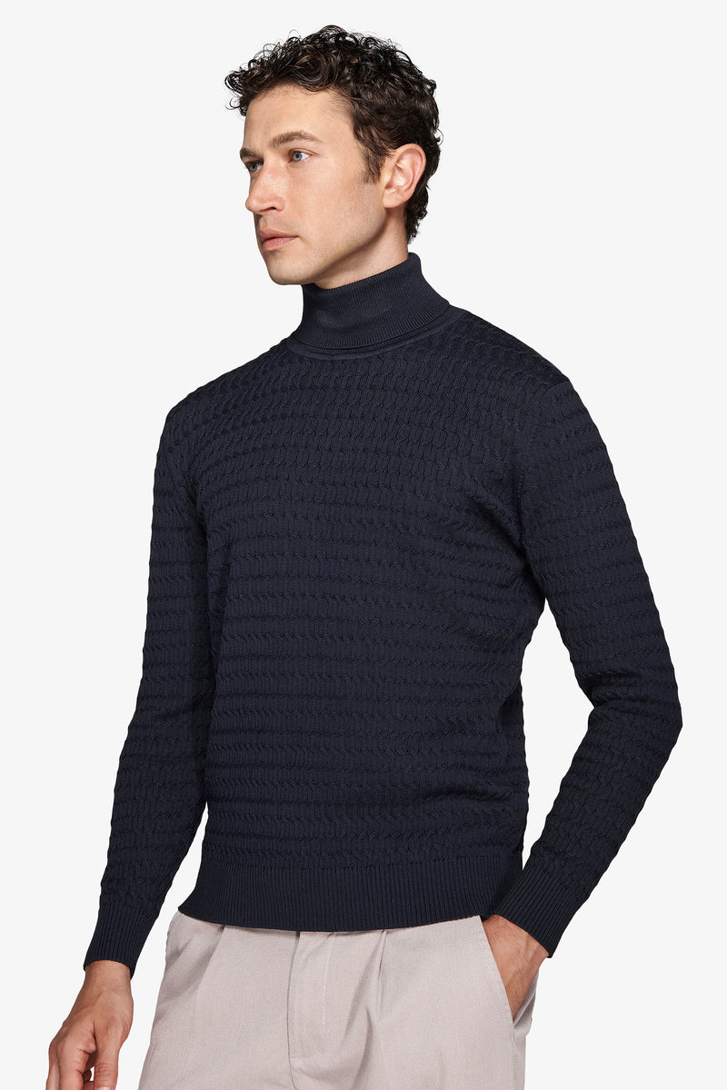 Maglia dolcevita a treccina blu