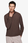 Polo piquet stretch con collo camicia tortora