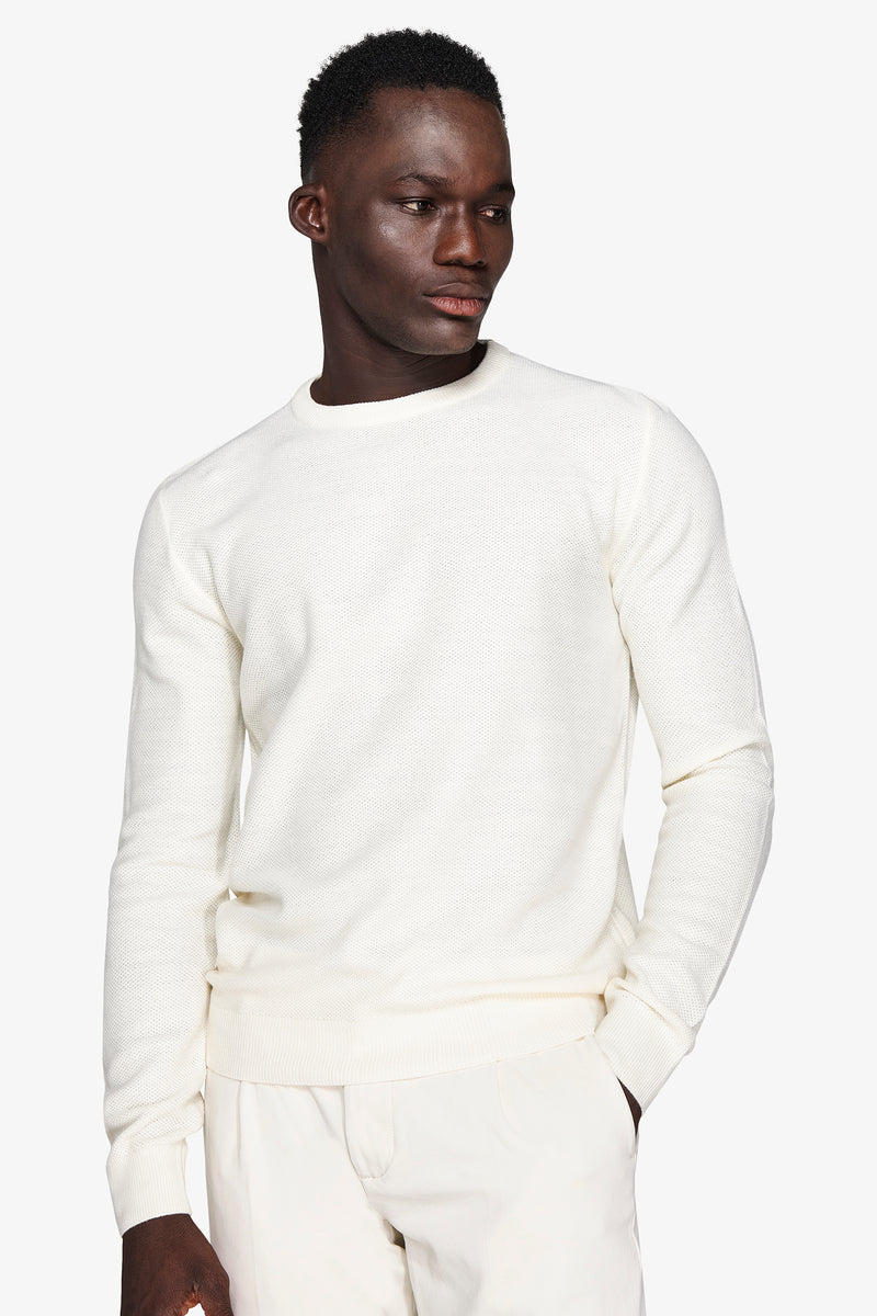 Maglia girocollo armaturata chicco riso panna