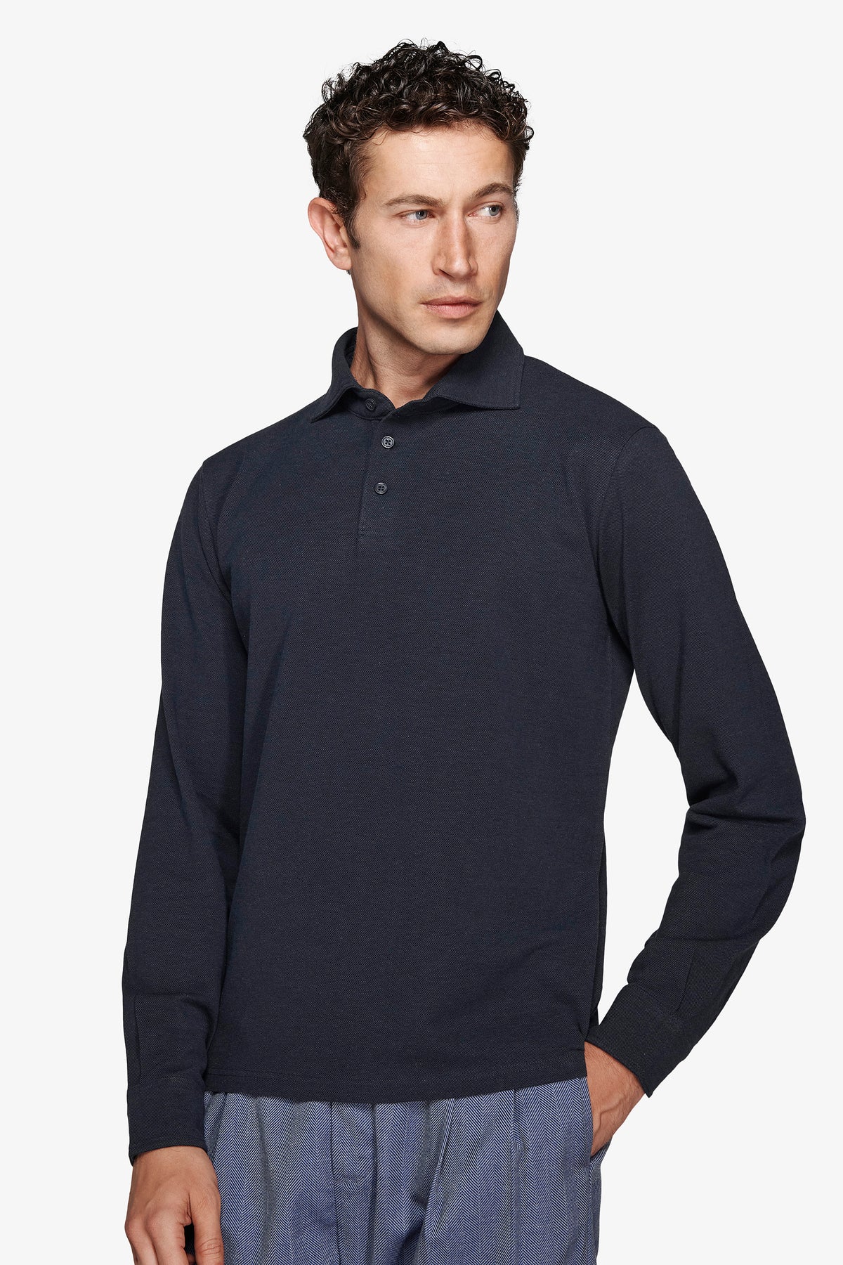 Polo piquet stretch con collo camicia avion