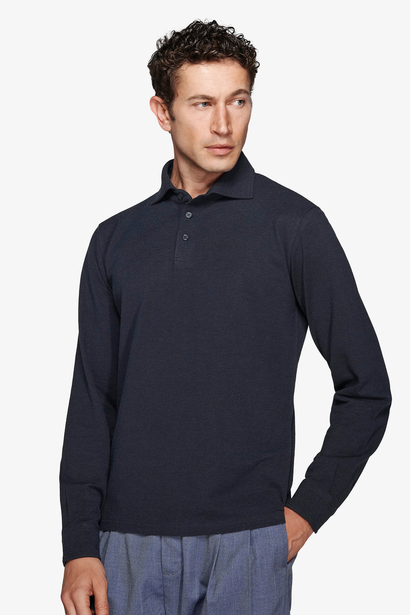 Polo piquet stretch con collo camicia avion