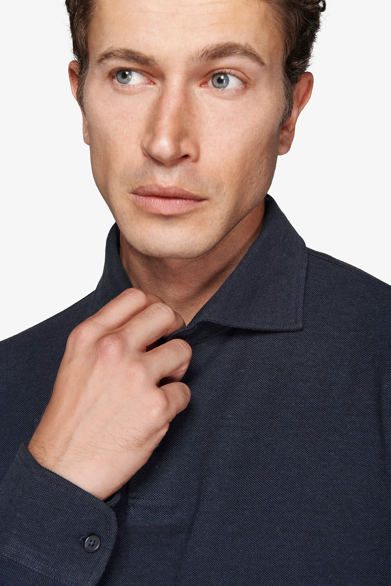 Polo piquet stretch con collo camicia avion