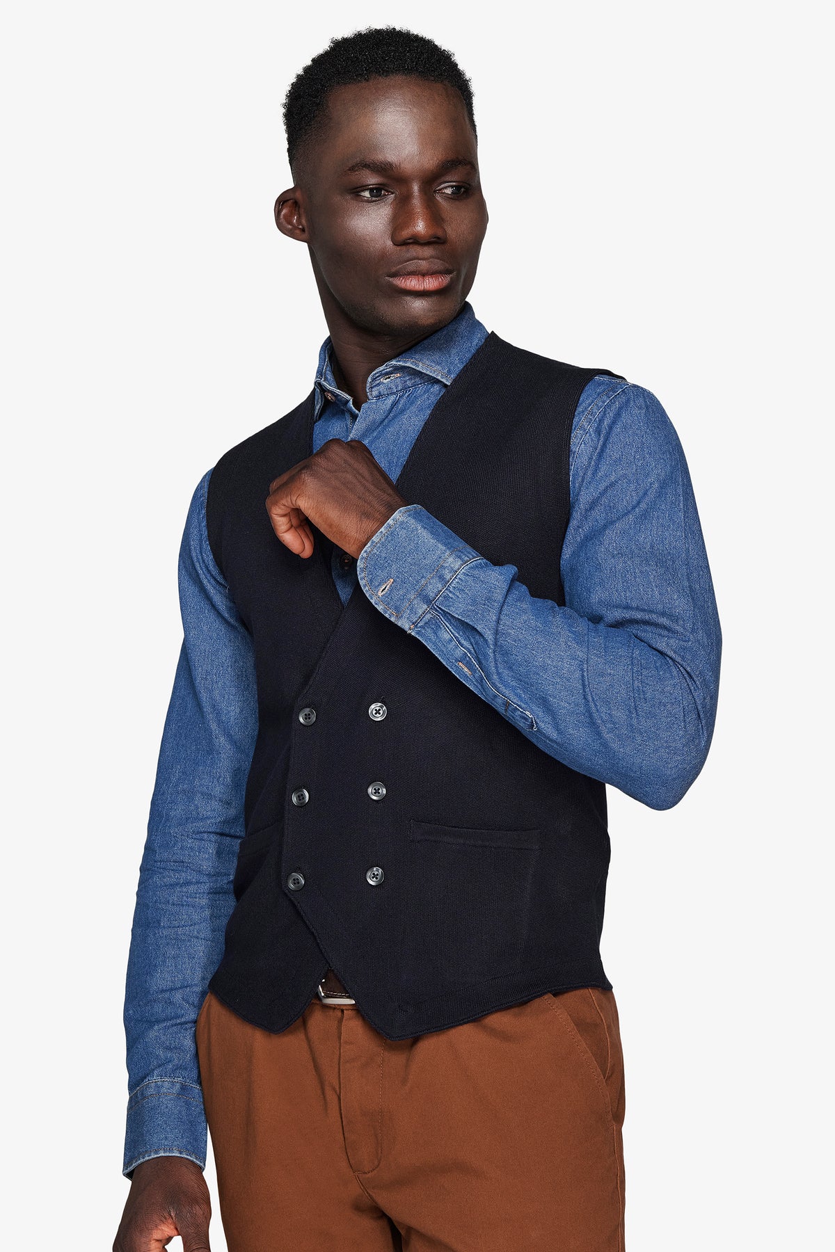 Gilet doppiopetto in maglia blu