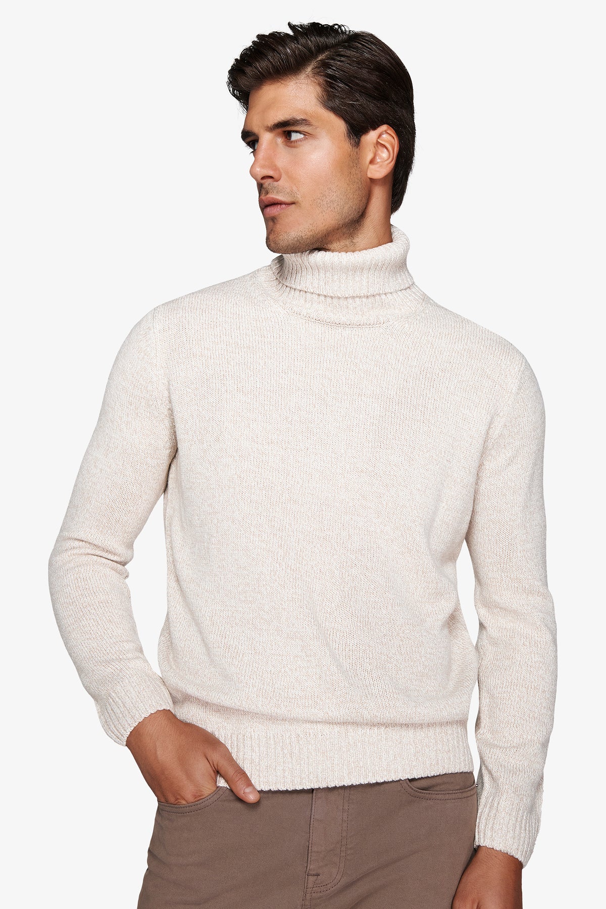 Pull à col roulé mouliné couleur corde