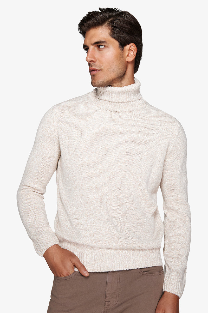 Pull à col roulé mouliné couleur corde