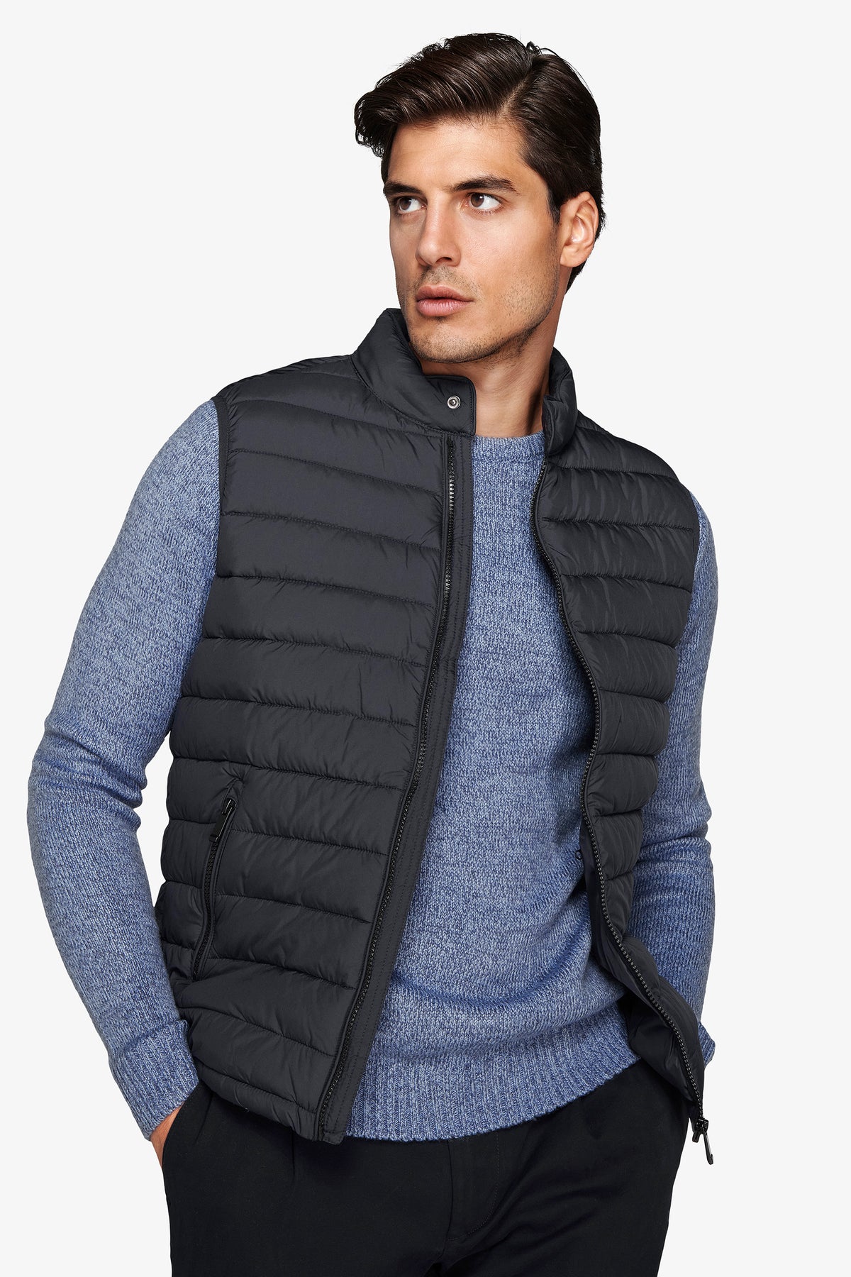 Gilet full zip trapuntato blu