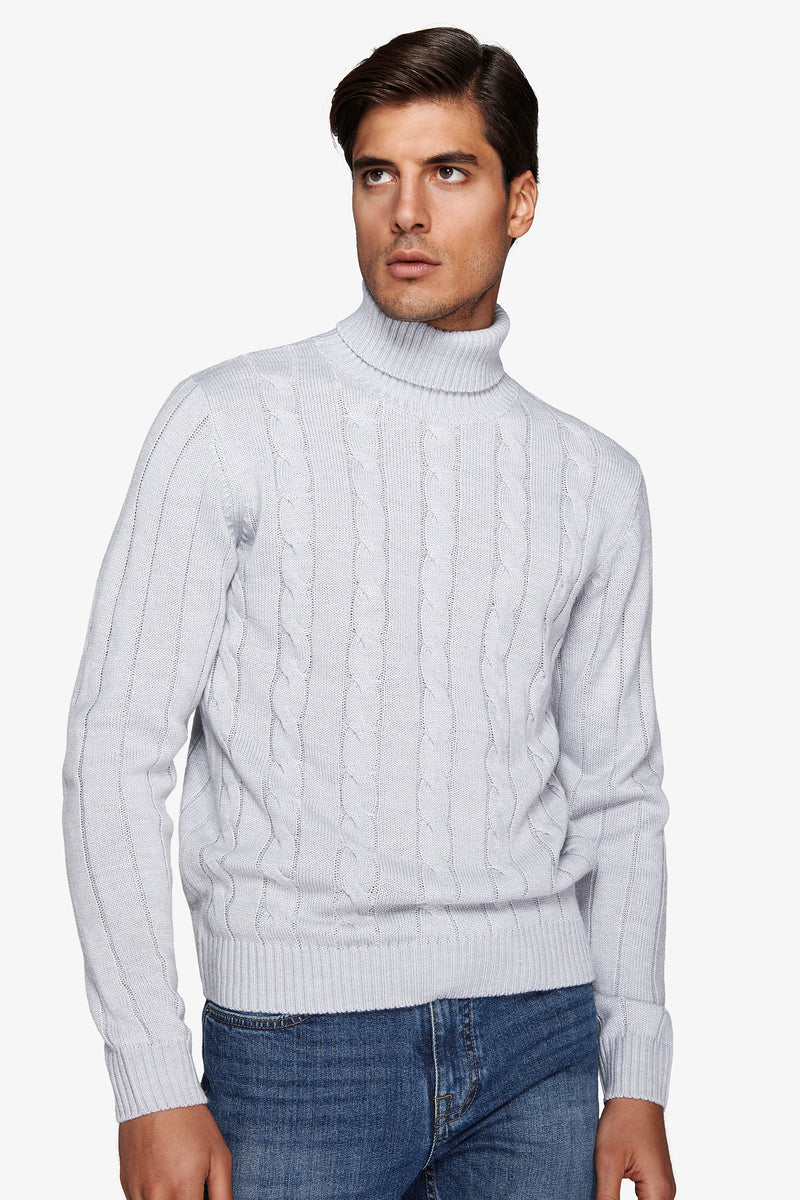 Pull à col roulé torsadé gris clair