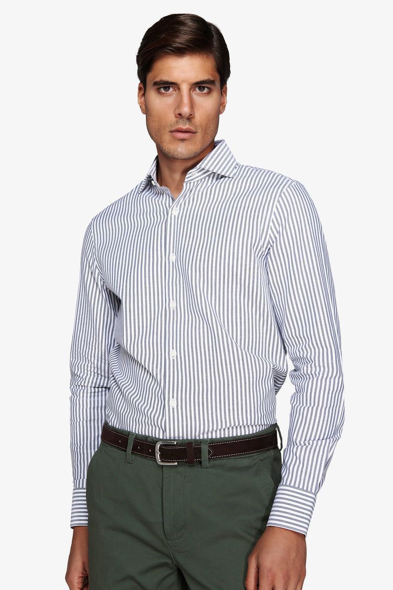 Green striped textured shirt