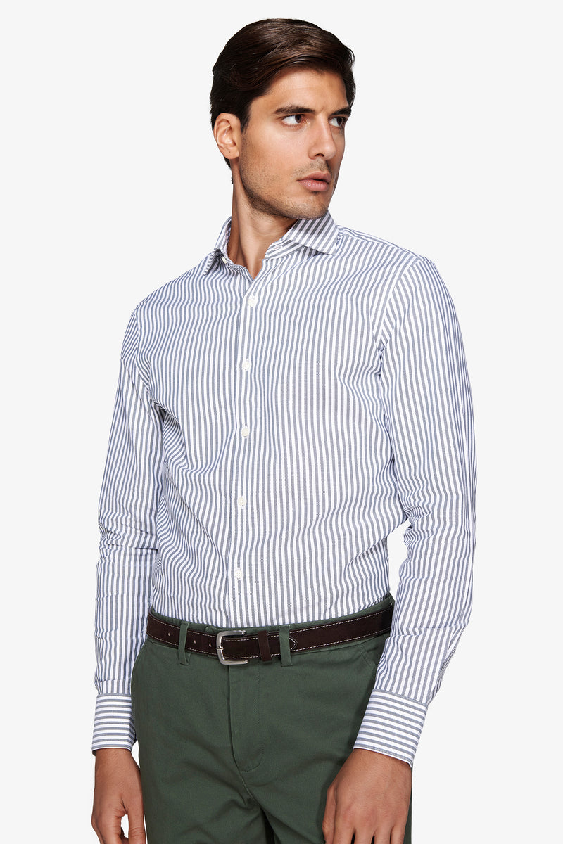 Green striped textured shirt