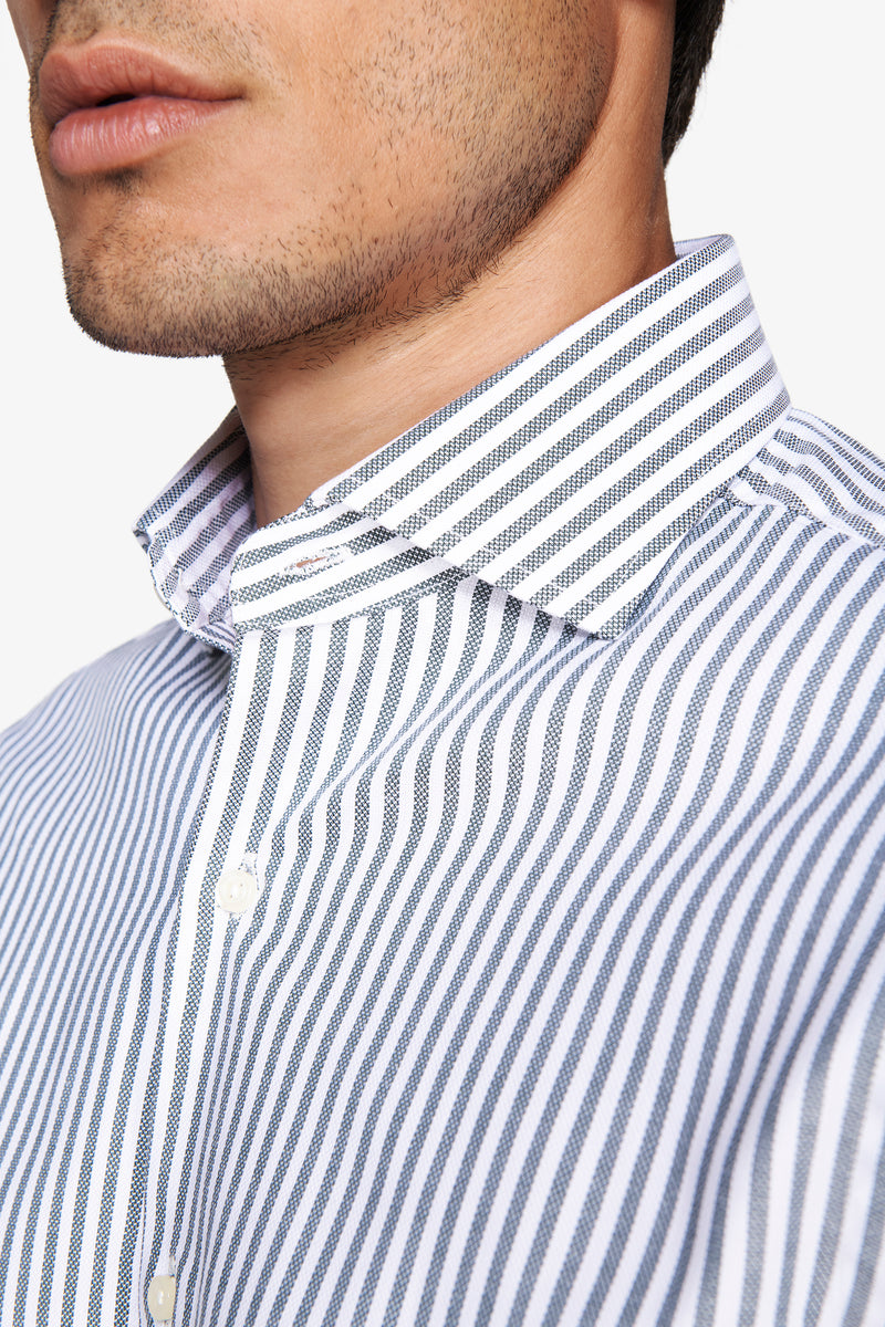 Green striped textured shirt