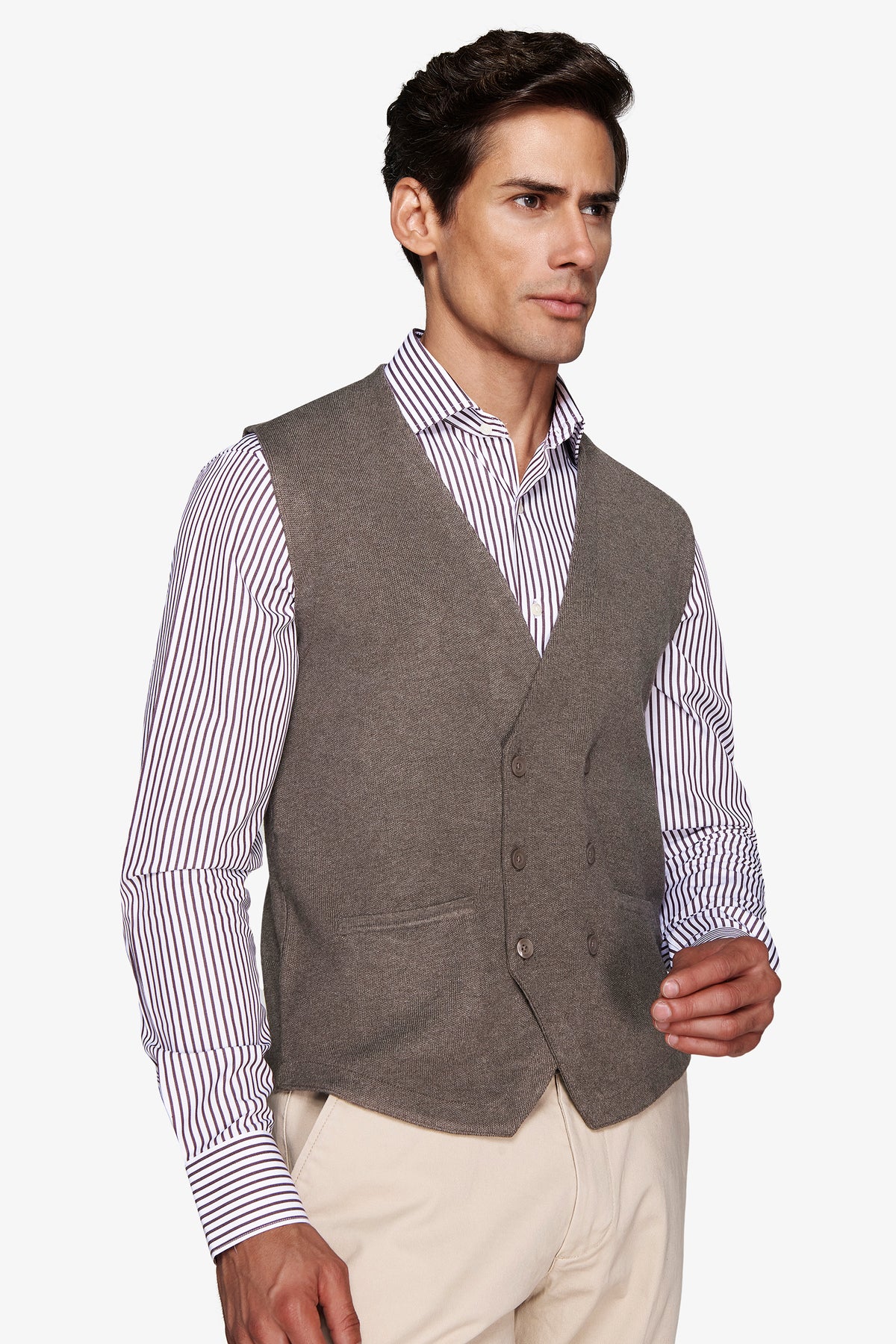 Gilet doppiopetto in maglia tortora