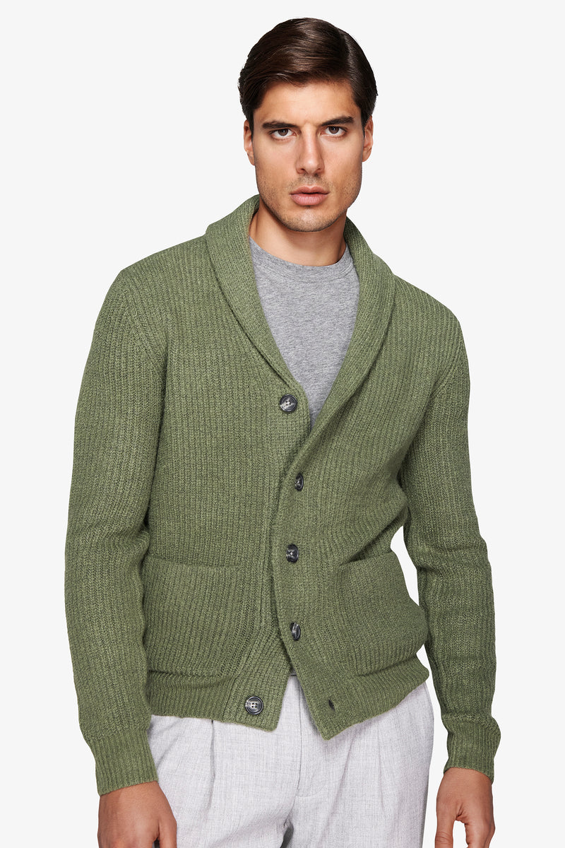Cardigan collo sciallato verde