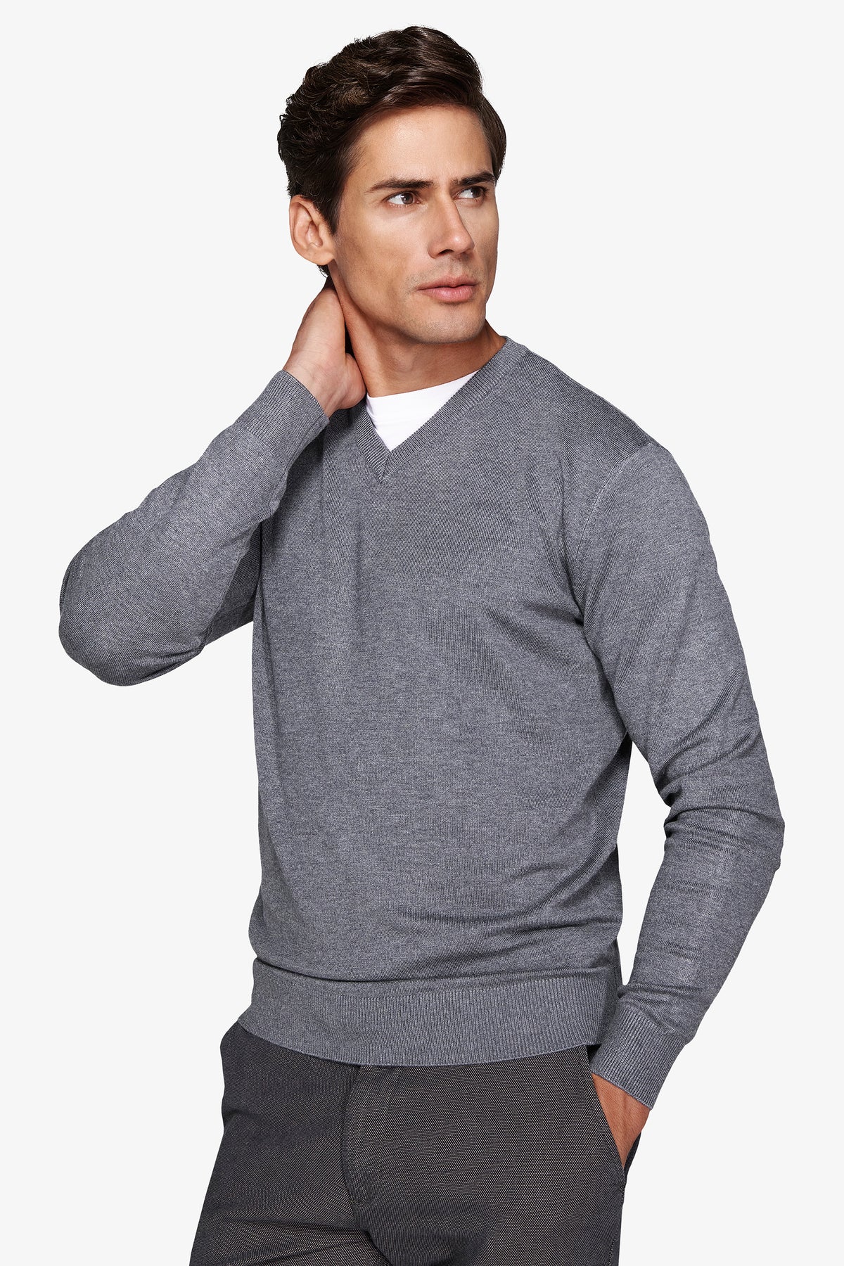 Maglia scollo a V grigio medio