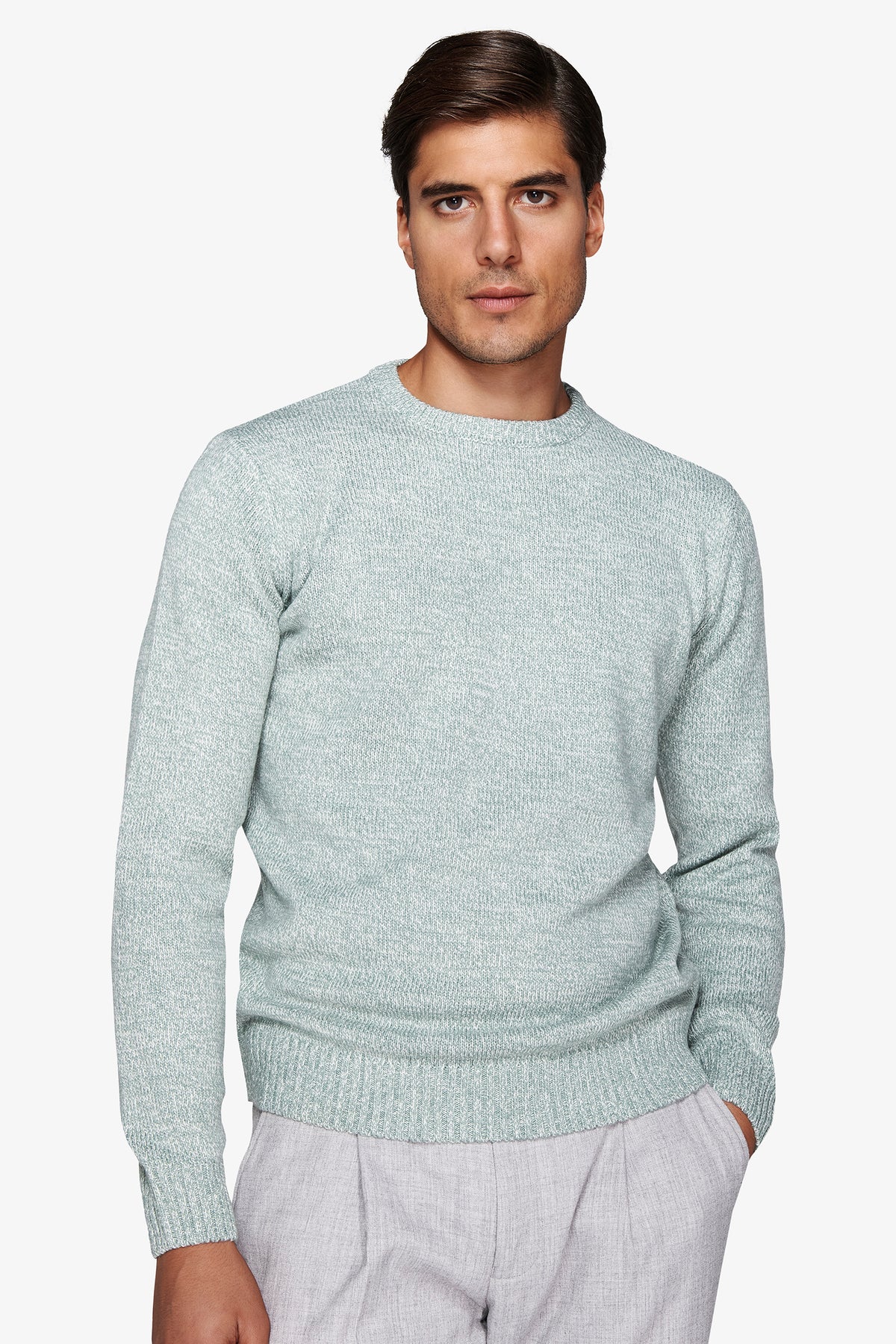 Maglia girocollo mouline' verde acqua