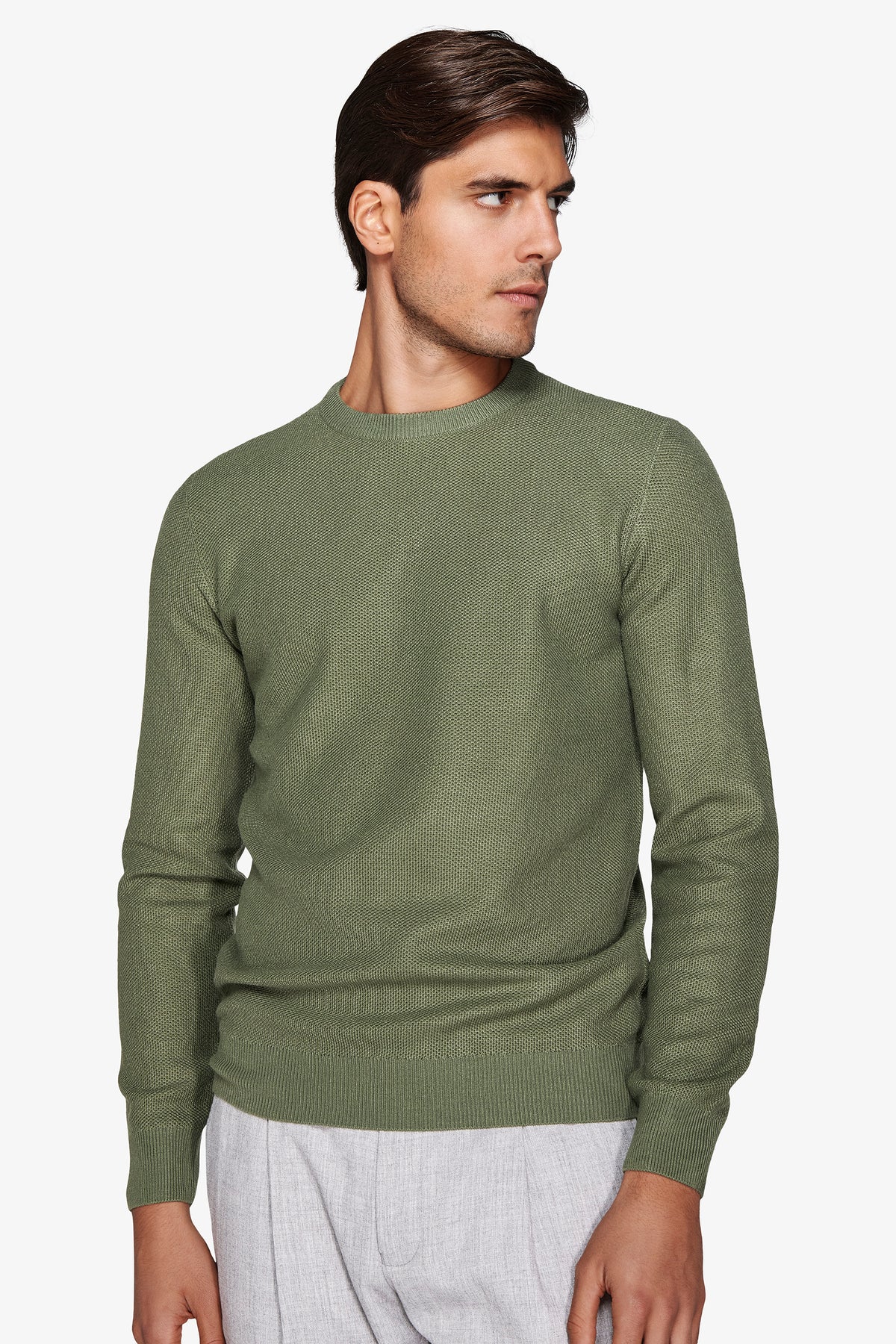 Maglia girocollo armaturata chicco riso verde