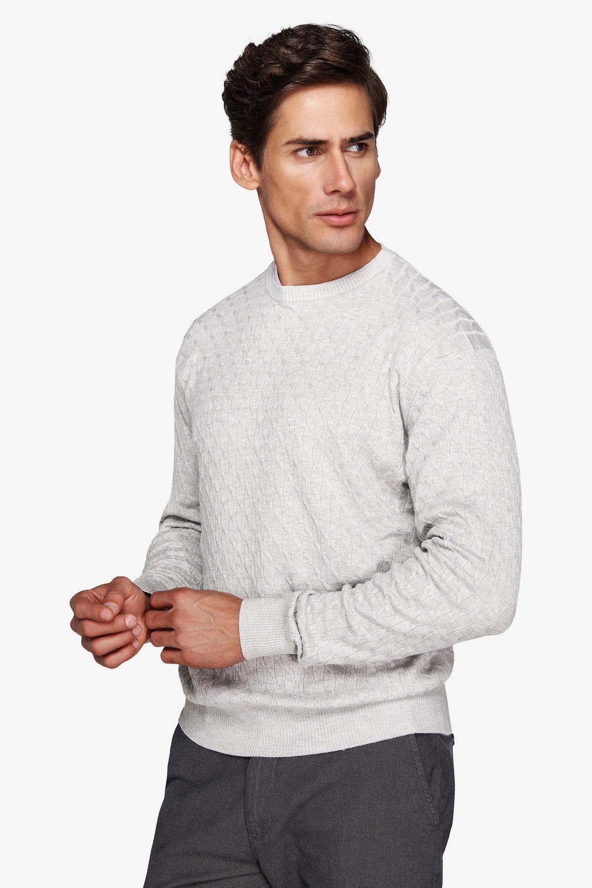 Maglia girocollo treccia grigio chiaro