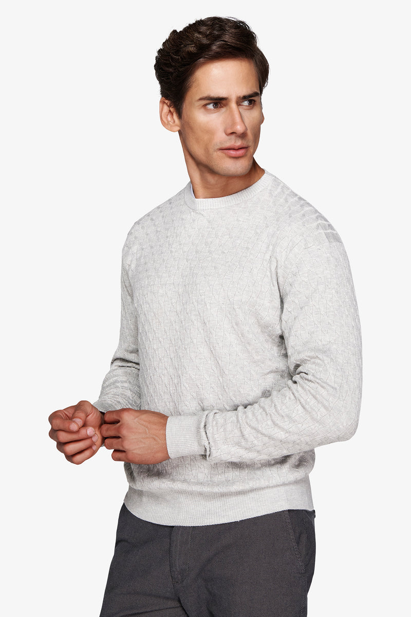 Maglia girocollo treccia grigio chiaro