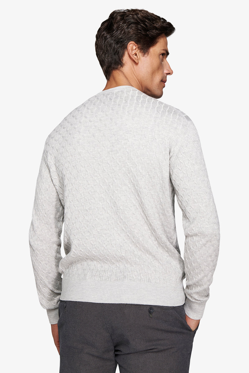 Maglia girocollo treccia grigio chiaro