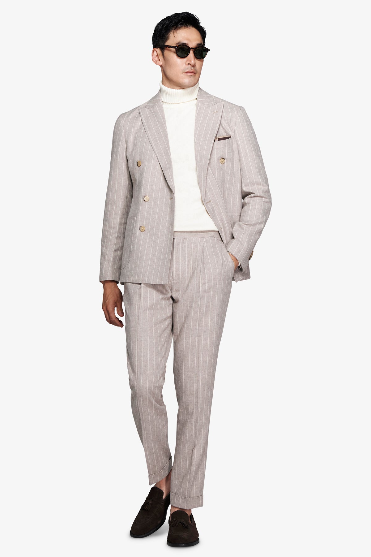 Giacca doppiopetto gessata tortora