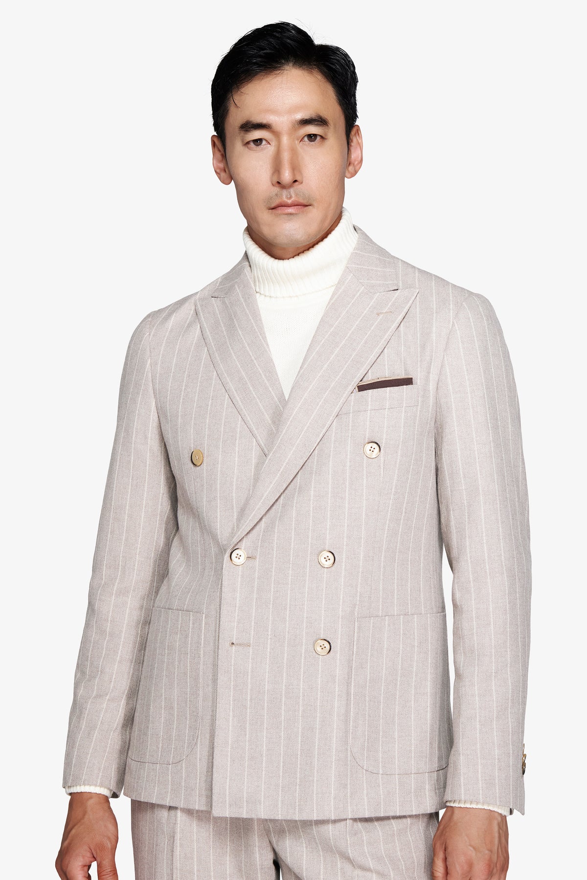 Giacca doppiopetto gessata tortora