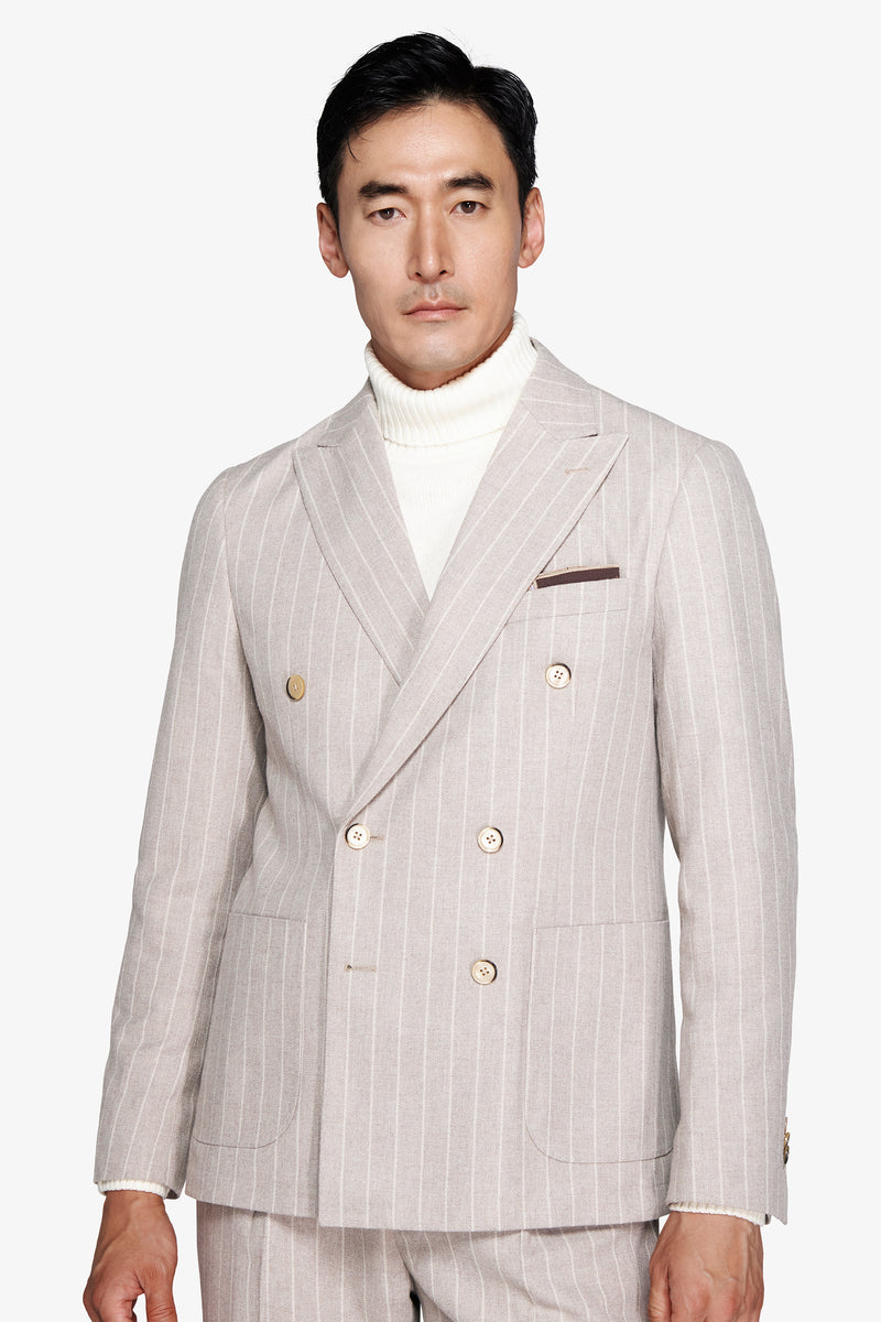 Giacca doppiopetto gessata tortora