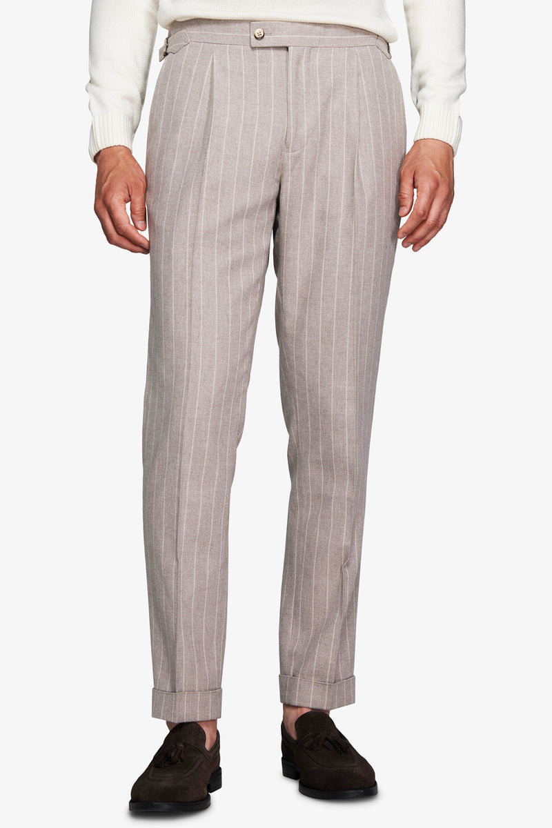 Pantaloni gessati tortora