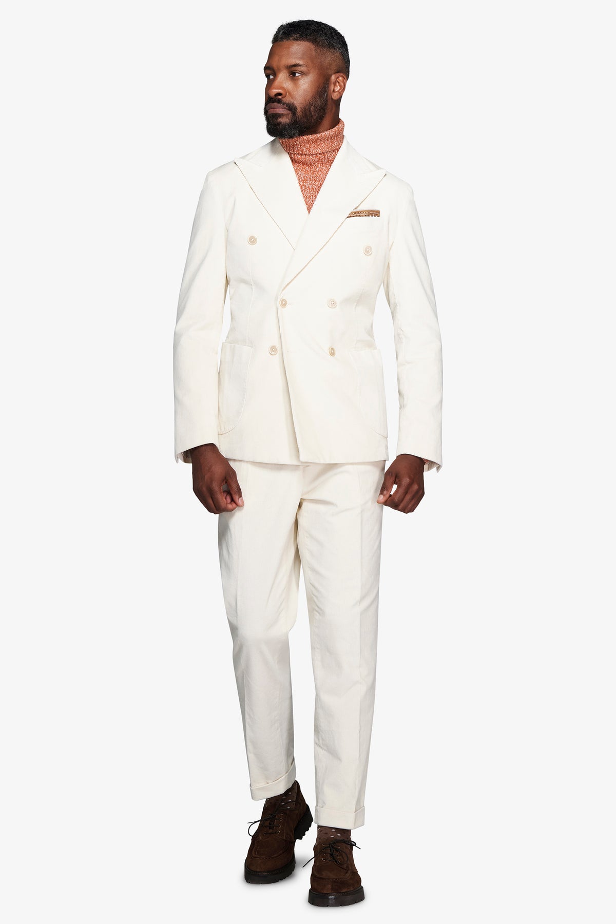 Giacca doppiopetto in velluto duemila righe panna