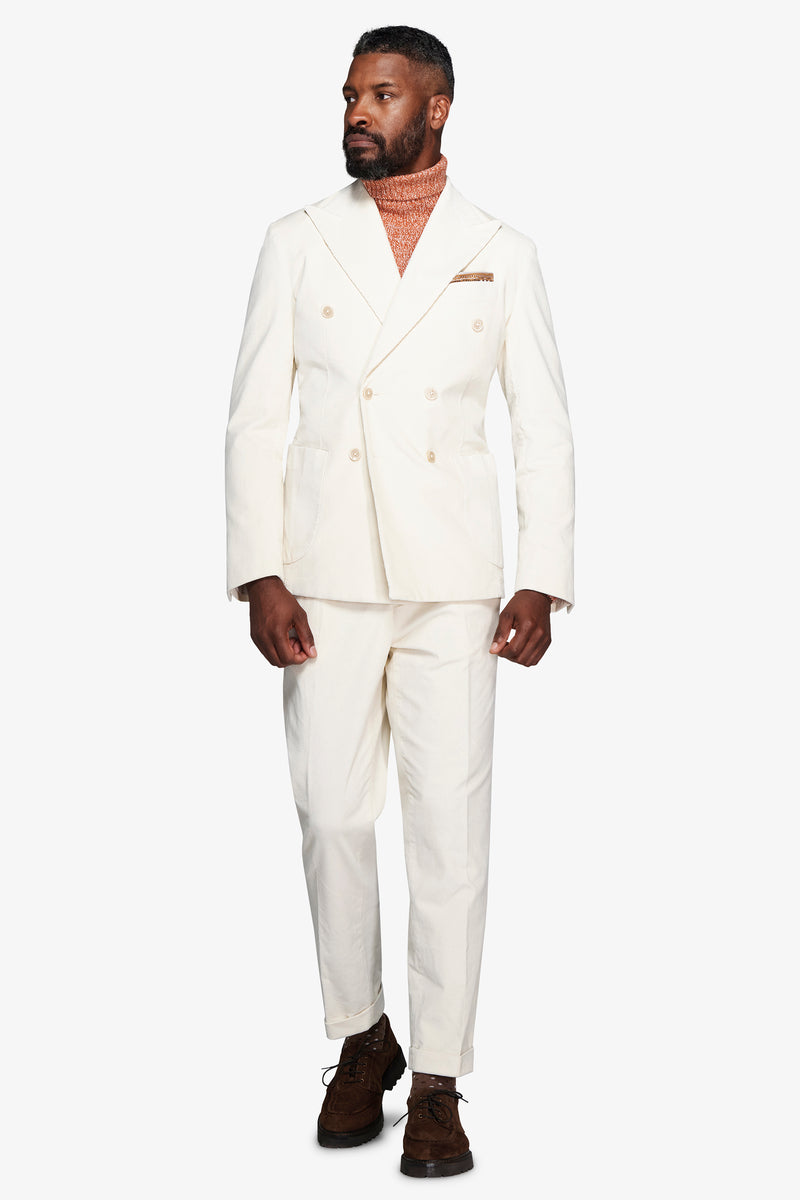 Giacca doppiopetto in velluto duemila righe panna