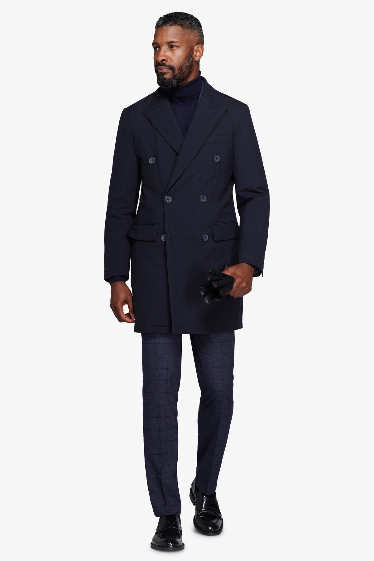 Manteau croisé bleu à chevrons