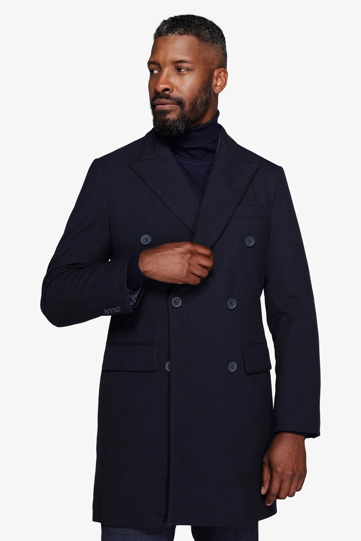 Manteau croisé bleu à chevrons