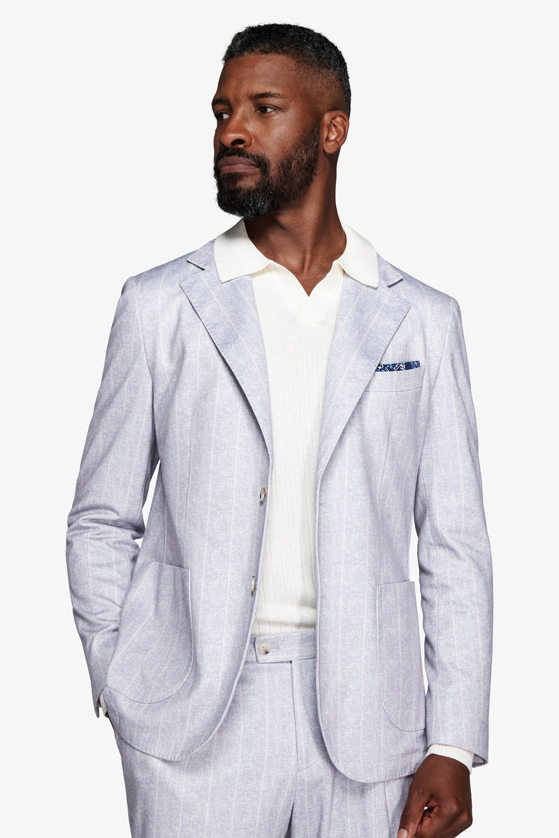 Giacca gessata celeste