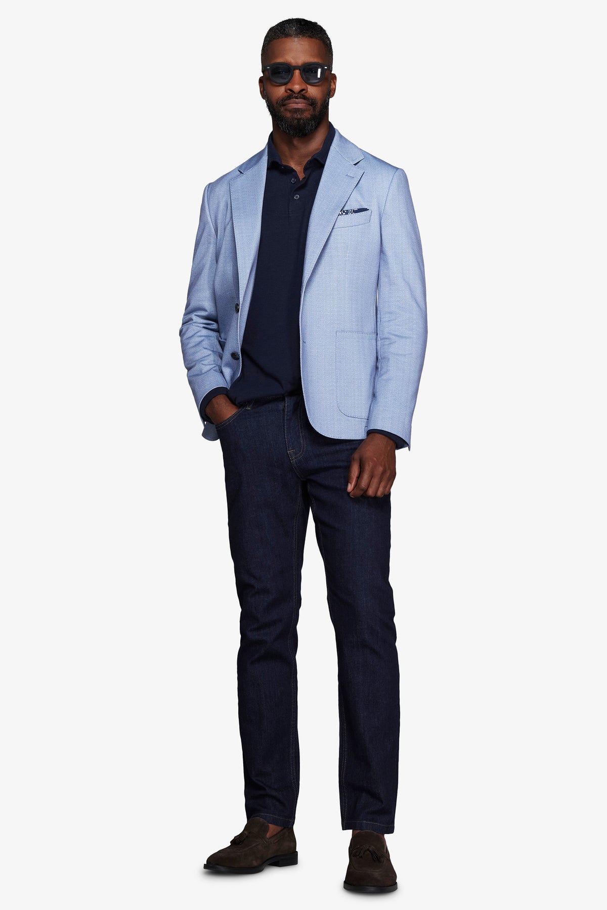 Giacca jersey Herringbone celeste