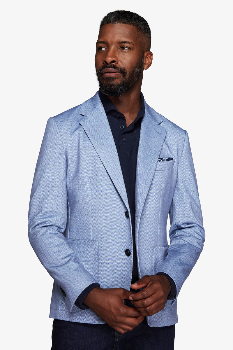 Giacca jersey Herringbone celeste