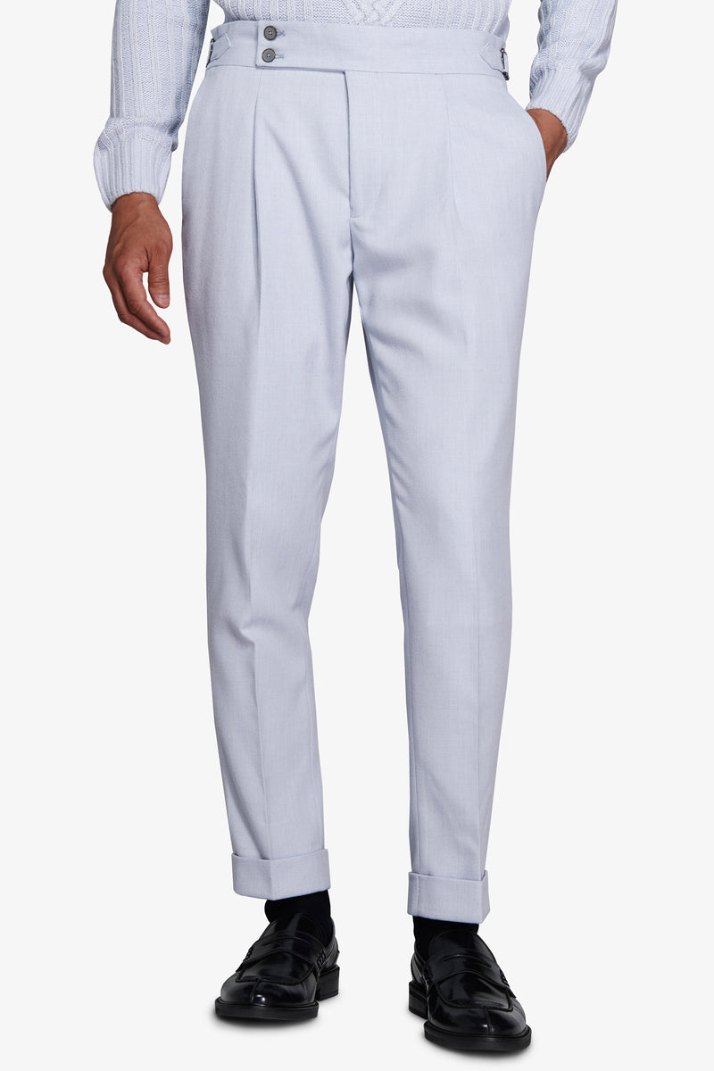 Pantaloni effetto flanella celeste