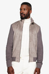 Blouson aviateur en tricot bi-matière gris souris