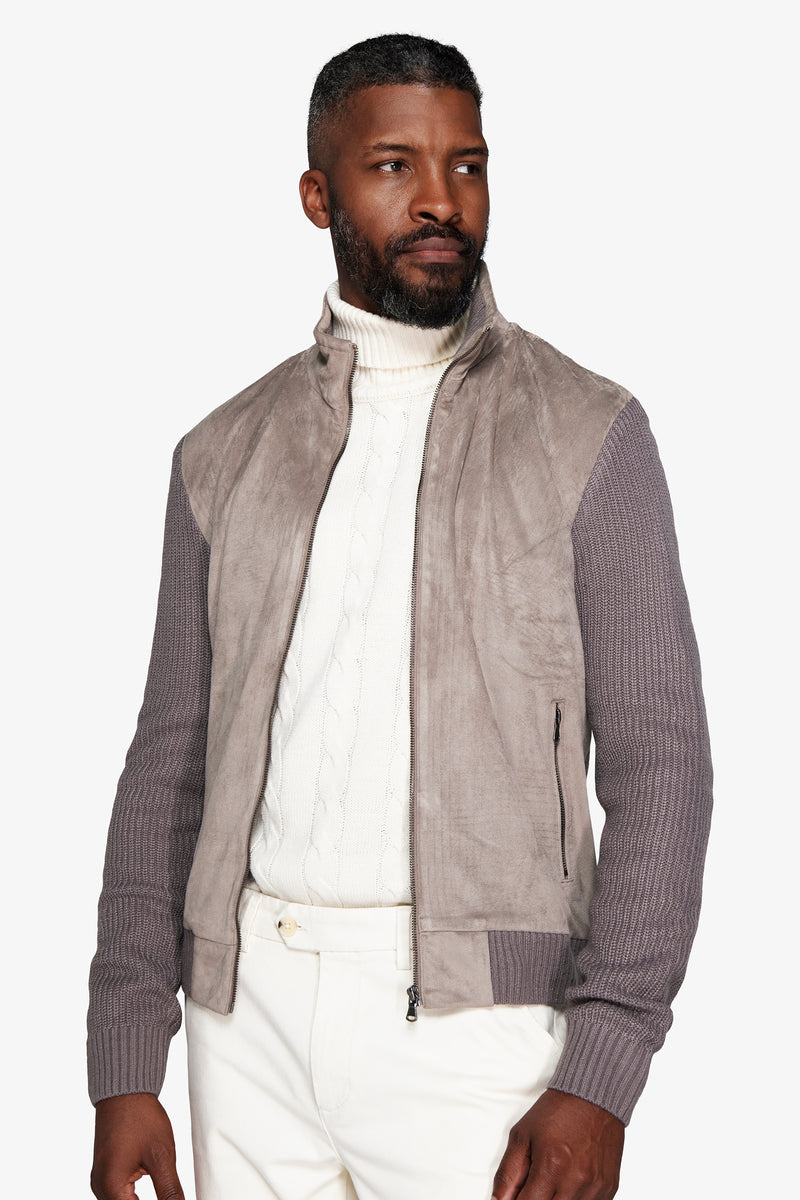 Blouson aviateur en tricot bi-matière gris souris