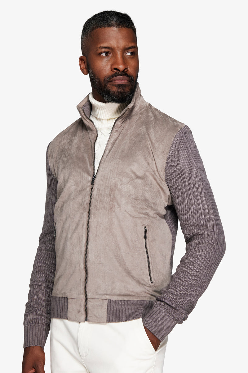 Blouson aviateur en tricot bi-matière gris souris