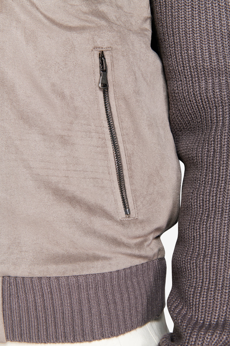 Blouson aviateur en tricot bi-matière gris souris