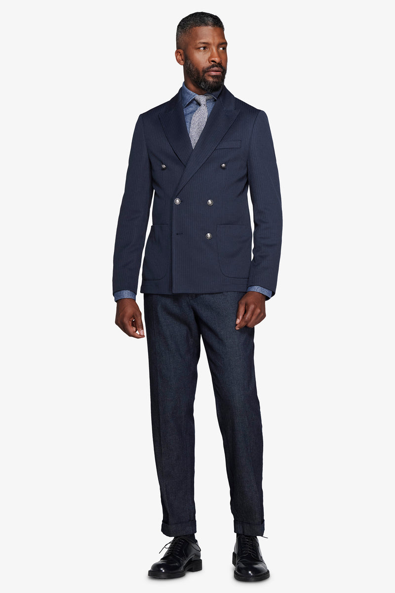 Giacca doppiopetto jersey operato blu