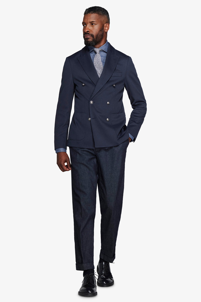 Giacca doppiopetto jersey operato blu