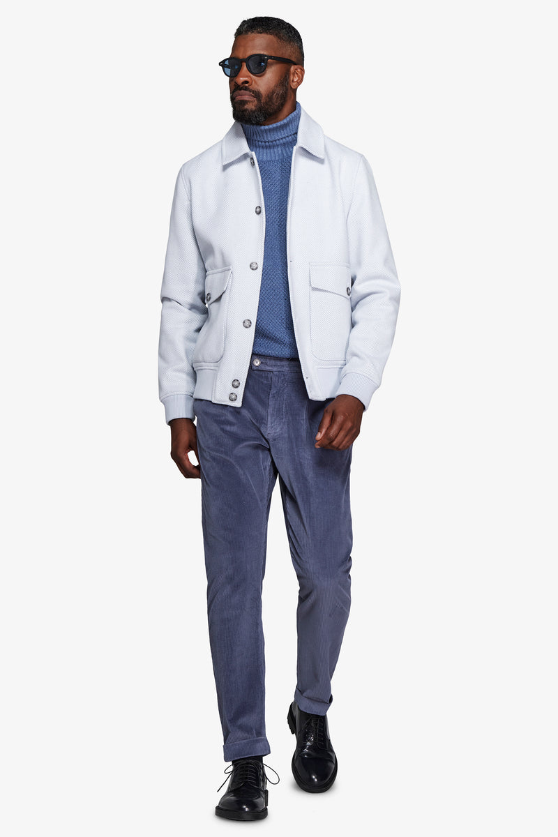 Light blue Herringbone flannel bomber jacket