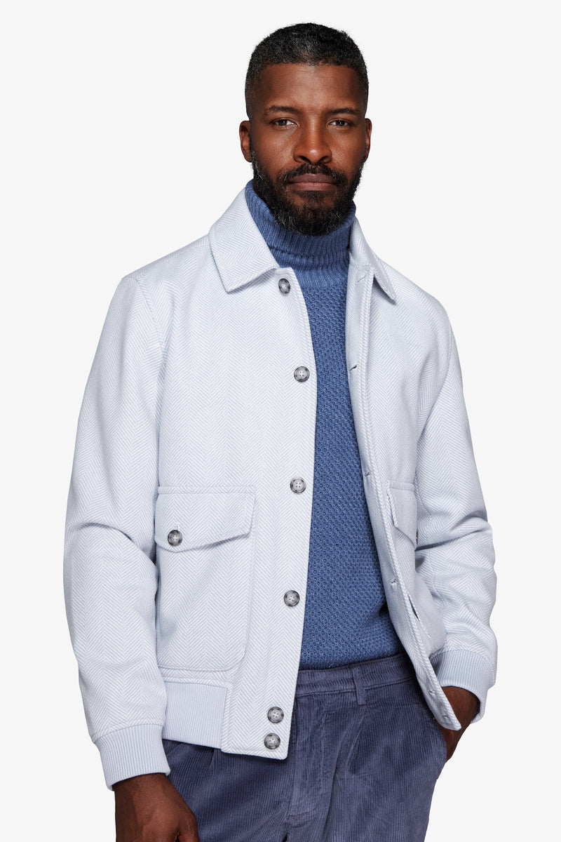 Light blue Herringbone flannel bomber jacket