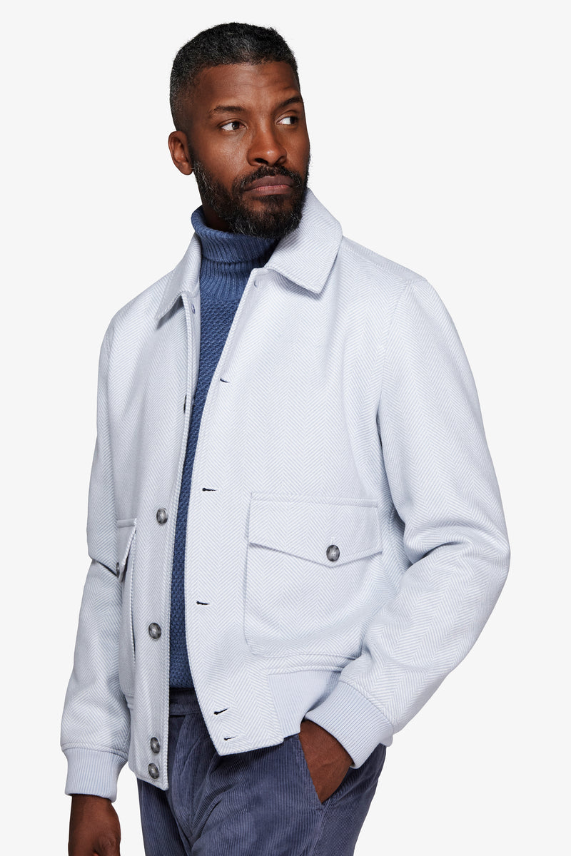Light blue Herringbone flannel bomber jacket