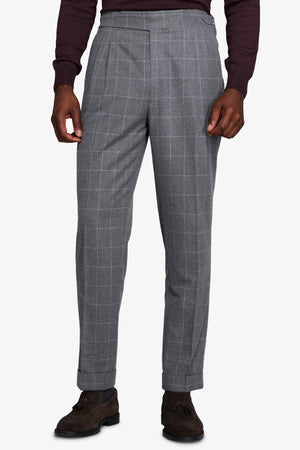 Gray check trousers