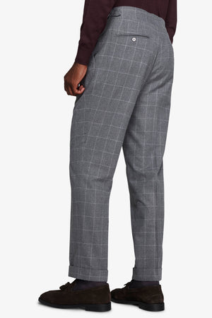 Gray check trousers