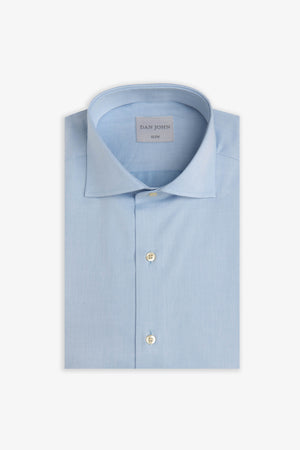 Slim-fit plain sky-blue twill shirt