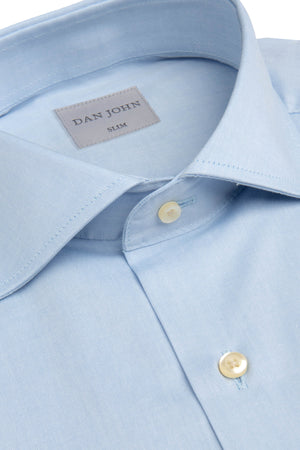 Slim-fit plain sky-blue twill shirt