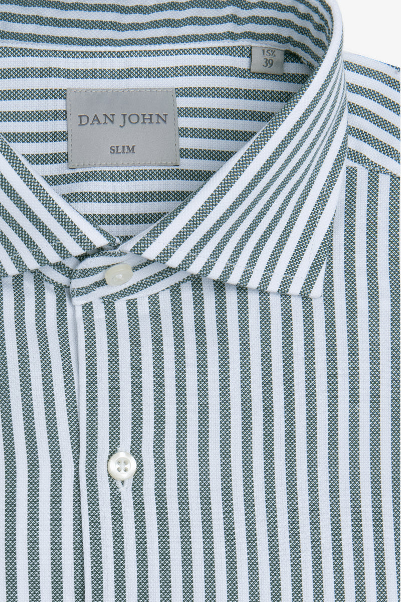 Camicia a righe operata verde slim-Dan John
